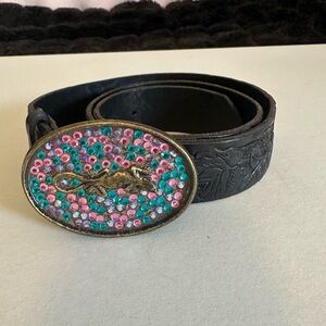 Vintage Y2K Swarovski Crystal & Leather Belt Deadstock